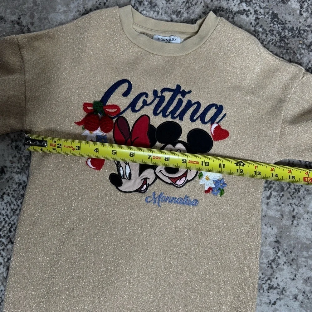 MonnaLisa Cortina Disney Mickey Minnie Mouse Glitter Gold Fringe Dress Size 6